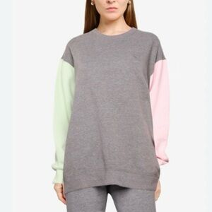 Hollister Pullover Sweatshirt Oversized Color-Block Gray Pink Green L